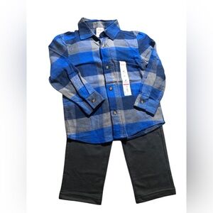 JUMPING BEAN Flannel Button Down Shirt & Adjustable Waist Cargo Bottoms Sz 2T